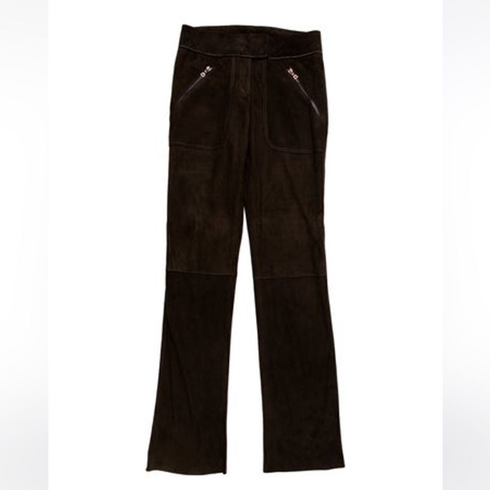 Prada suede Leather Straight Leg Pants Size: XS |US2, IT38 dark brown